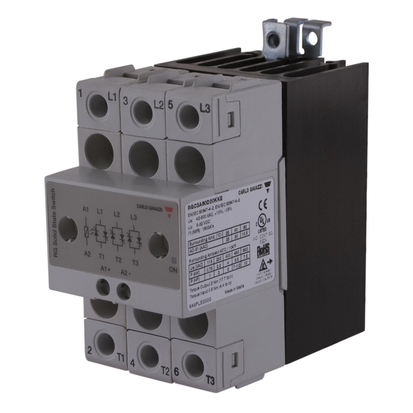 Carlo Gavazzi Inc. RGC3A60D20KKE RGC3 Montaje de chasis, Riel DIN 3PST-NO (Normalmente abierto) (3 Forma A)