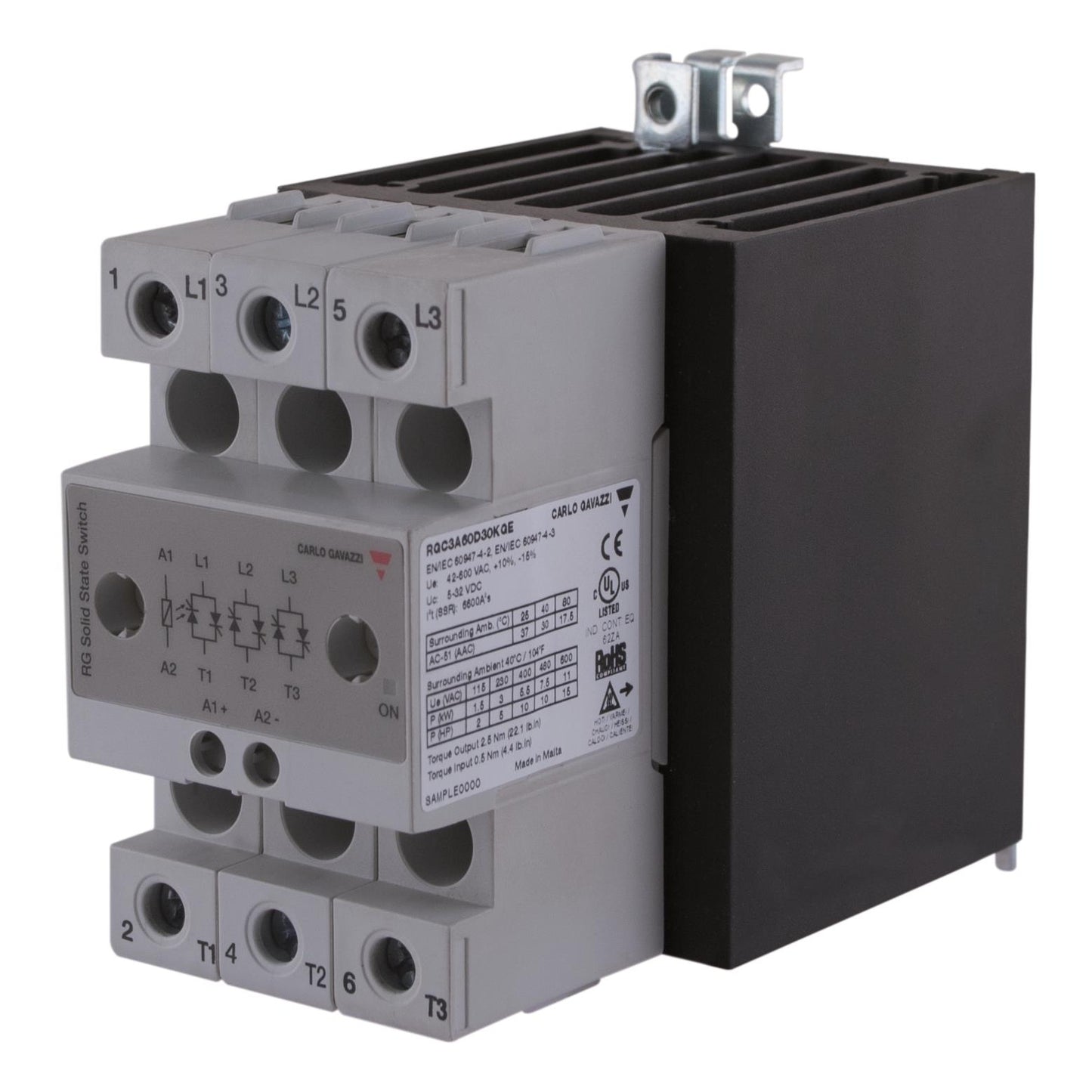 Carlo Gavazzi Inc. RGC3A60D30KGE RGC3 Montaje de chasis, Riel DIN 3PST-NO (Normalmente abierto) (3 Forma A)