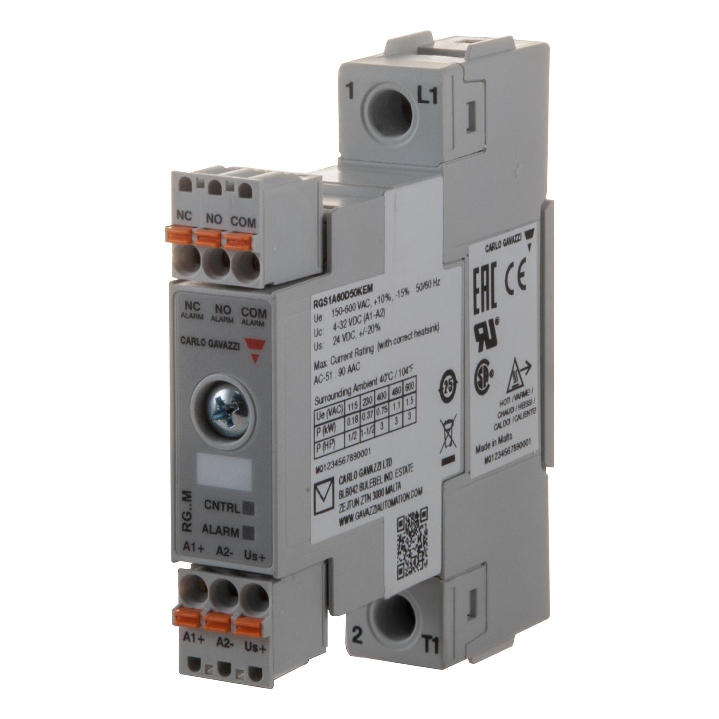 Carlo Gavazzi Inc. RGS1A60D92KEM RGS Montaje de chasis, Riel DIN SPST-NO (Normalmente abierto) (1 Forma A)