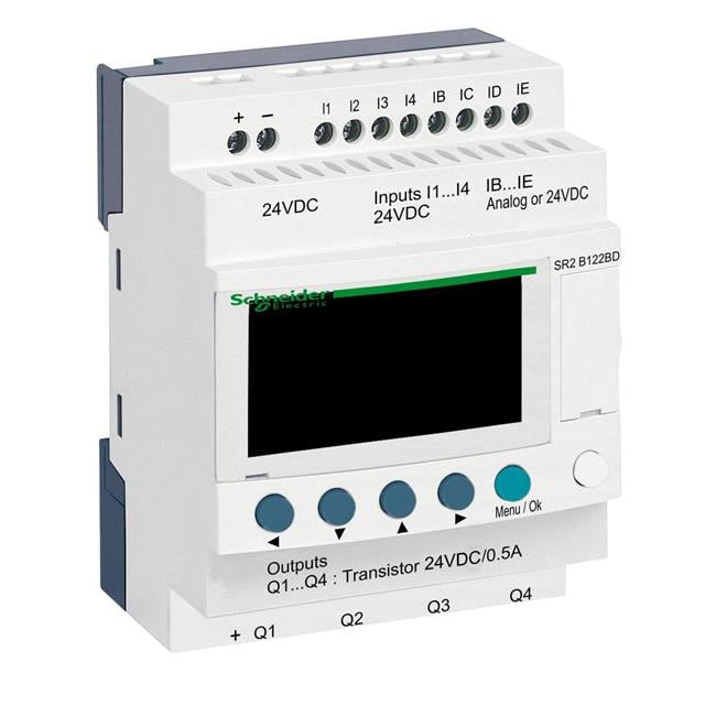 Schneider Electric SR2B122BD Zelio Logic COMPACT SMART RELAY, ZELIO LOGIC 12 - Digital (8), Analog (4)