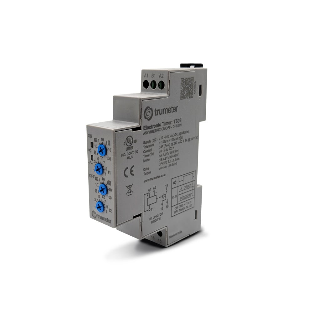 Trumeter TS08 TS Riel DIN Relé mecánico 0.1 seg ~ 100 h 8A a 240VCA