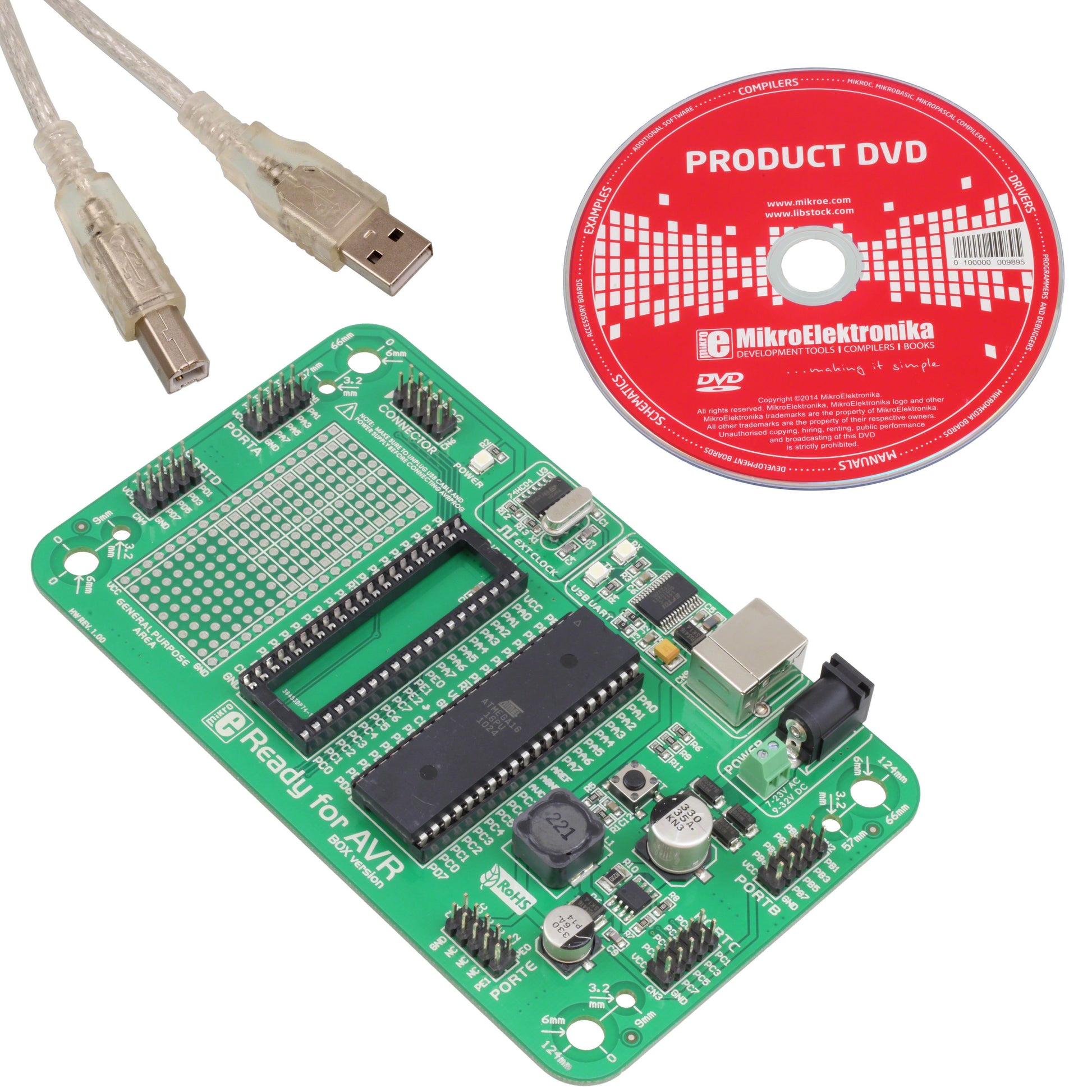 MikroElektronika MIKROE-977 AVR® READY FOR AVR ATMEGA16 EVAL BRD