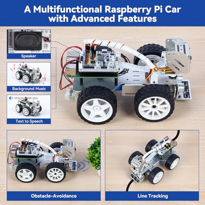SunFounder PiCar-X AI Video Robot Kit de coche para Raspberry Pi 5/4/3B+/3B, ChatGPT-4o habilitado con reconocimiento de video, pitón, arañazos, cámara, micrófono, batería recargable (RPI no incluida)