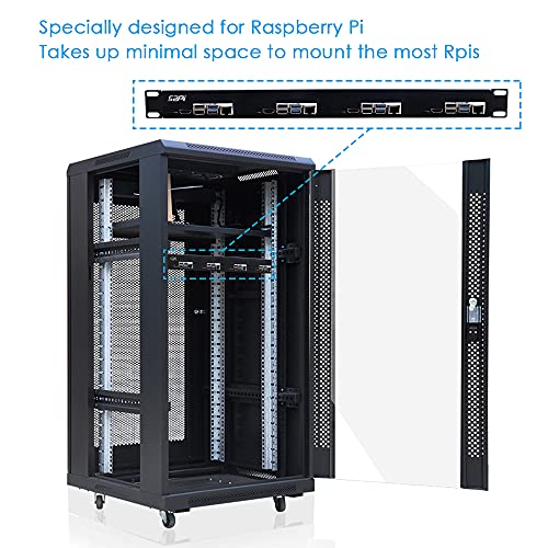 GeeekPi Soporte de rack 1U para Raspberry Pi 4, 19" 1U para montaje en rack soporta 1-4 unidades con 4 ventiladores, disipadores de calor de aluminio, placas micro HDMI, tarjeta TF a placas FPC para