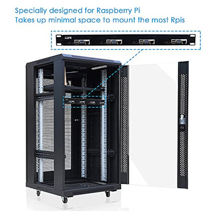 GeeekPi Soporte de rack 1U para Raspberry Pi 4, 19" 1U para montaje en rack soporta 1-4 unidades con 4 ventiladores, disipadores de calor de aluminio, placas micro HDMI, tarjeta TF a placas FPC para