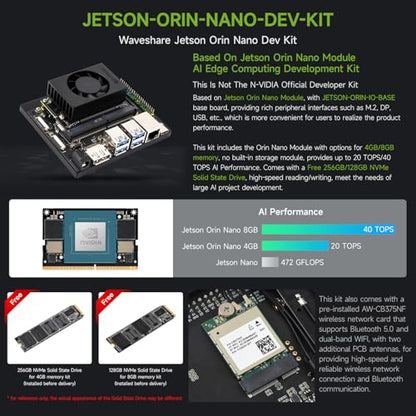 Waveshare Jetson Orin Nano AI Development Kit para sistemas integrados y Edge 8GB Memoria Jetson Orin Nano Module (5 artículos)
