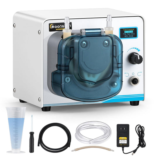 MOONSHAN MS-PP-800 Bomba peristáltica de 24 V Velocidad variable 0.0-27.1 fl oz/min Bomba dosificadora de líquidos inteligente Pantalla OLED de alto caudal de 430 rpm para aplicaciones industriales de