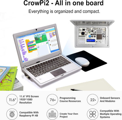 Computadora portátil de programación para Raspberry Pi, para Raspberry Pi 4, CrowPi2 programación portátil, computadora de placa única - Kit avanzado