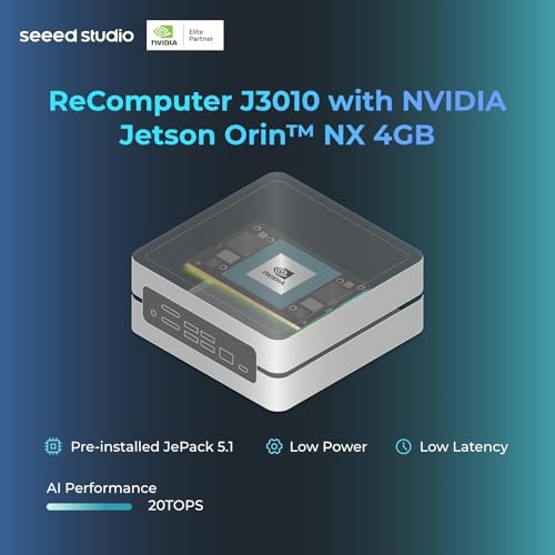 seeed studio NVIDIA Jetson Orin Nano 4GB Edge AI Dispositivo - reComputer J3010, 4xUSB 3.2, M.2 Key E y Key M Slot, sistema Jetpack preinstalado con NVIDIA Jetpack en SSD NVMe de 128 GB