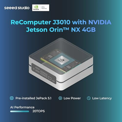seeed studio NVIDIA Jetson Orin Nano 4GB Edge AI Dispositivo - reComputer J3010, 4xUSB 3.2, M.2 Key E y Key M Slot, sistema Jetpack preinstalado con NVIDIA Jetpack en SSD NVMe de 128 GB