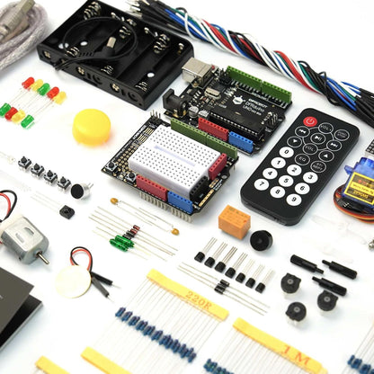 DFROBOT UNO R3 Kit de inicio completo para Arduino con tutorial detallado - Compatible con Arduino UNO R3 y Arduino IDE para electrónica y aprendizaje de programación Arduino