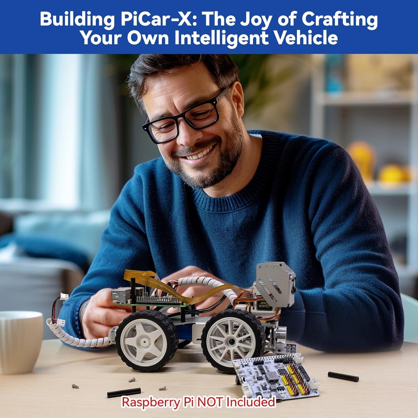 SunFounder PiCar-X AI Video Robot Kit de coche para Raspberry Pi 5/4/3B+/3B, ChatGPT-4o habilitado con reconocimiento de video, pitón, arañazos, cámara, micrófono, batería recargable (RPI no incluida)