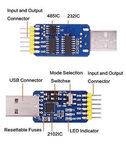 WITMOTION UART - Convertidor USB a serie 6 en 1, multifuncional (USB a TTL/RS485/232, TTL-RS232/485, 232-485), módulo adaptador universal con CP2102 compatible con Windows 7/8/10, Linux, Arduino