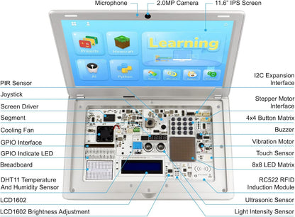 Computadora portátil de programación para Raspberry Pi, para Raspberry Pi 4, CrowPi2 programación portátil, computadora de placa única - Kit avanzado