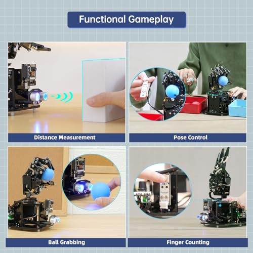 Mano de robot con Arduino UNO, código abierto AI Bionic mano robótica cinco dedos único movimiento brazo mecánico DIY robot inteligente y kits de ingeniería, conjunto de