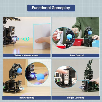 Mano de robot con Arduino UNO, código abierto AI Bionic mano robótica cinco dedos único movimiento brazo mecánico DIY robot inteligente y kits de ingeniería, conjunto de