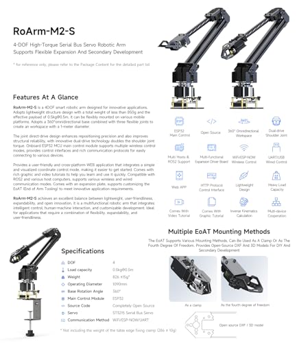 Waveshare Kit de brazo robótico, kit de robot de escritorio, servo de bus serie de alto par, basado en ESP32, 4-DOF, soporta expansión flexible y desarrollo secundario, control inalámbrico