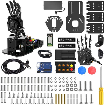 Mano de robot con Arduino UNO, código abierto AI Bionic mano robótica cinco dedos único movimiento brazo mecánico DIY robot inteligente y kits de ingeniería, conjunto de
