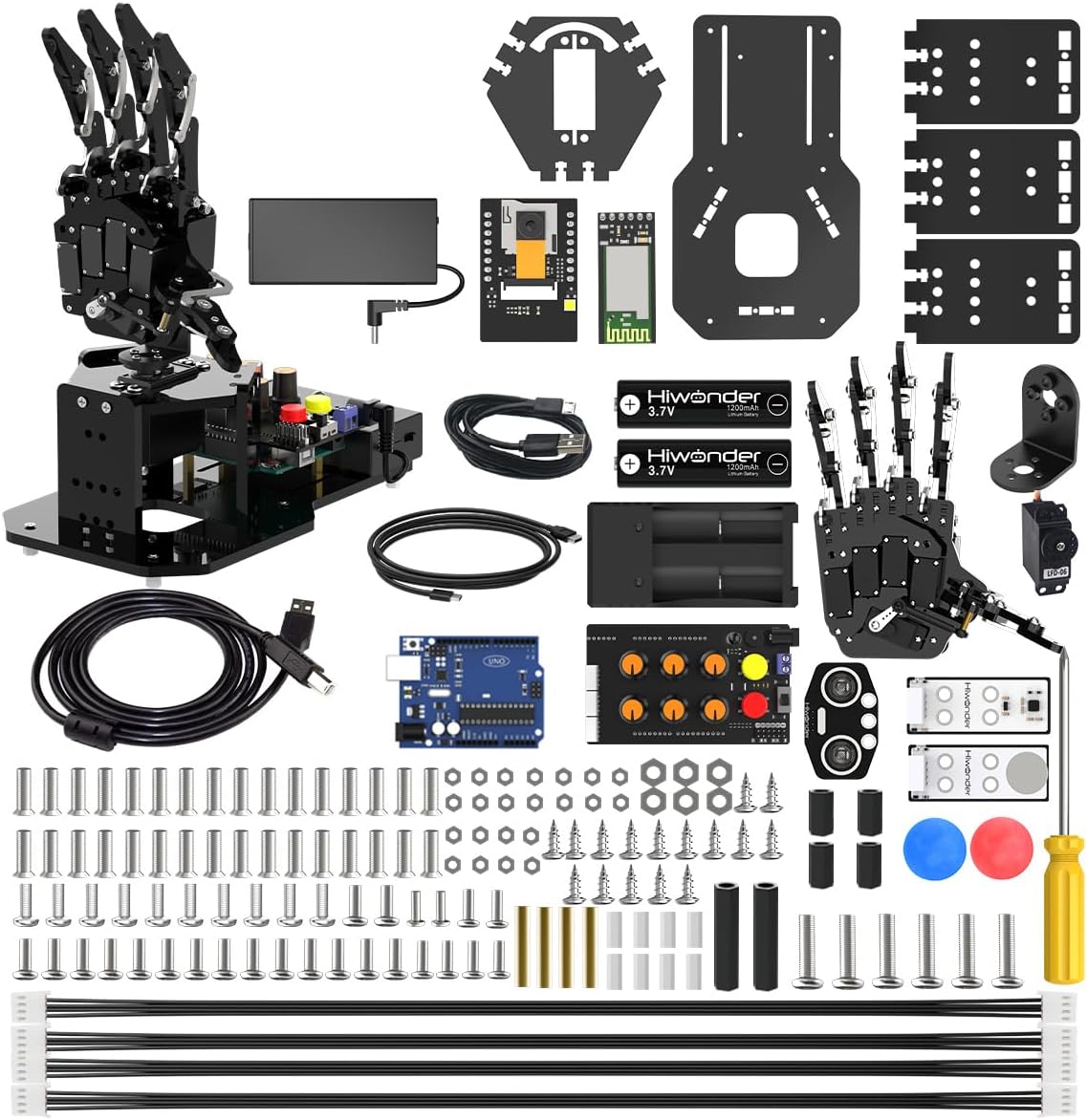 Mano de robot con Arduino UNO, código abierto AI Bionic mano robótica cinco dedos único movimiento brazo mecánico DIY robot inteligente y kits de ingeniería, conjunto de